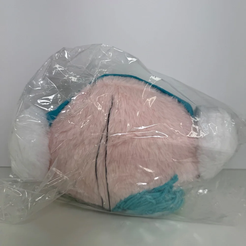 11” Pastel Pink Plush Penguin Head Pre-Wired Craft Decor Mint Scarf Earmuffs